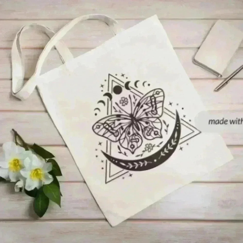 Boho butterfly  moon recycled canvas tote bag - Picture 2 of 2